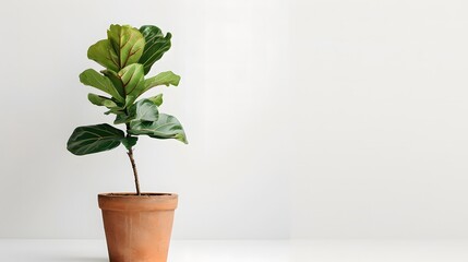 Fig plant in a stylish terracotta pot, standing against a white backdrop