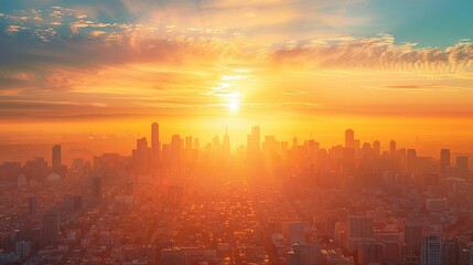Golden Hour Sunrise Over a City Skyline