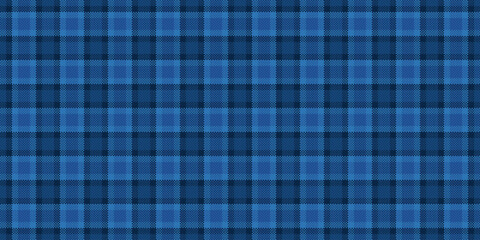 Madras seamless check tartan, indigo plaid textile pattern. Blank texture fabric vector background in blue and dark colors.