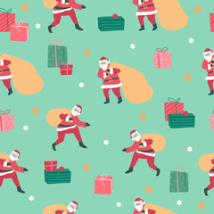 Winter Christmas Santa gifts seamless pattern