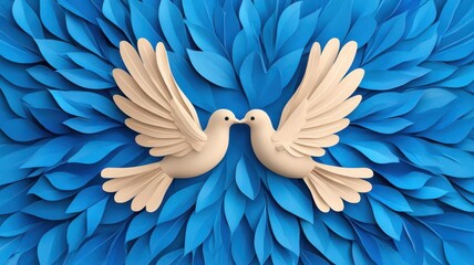 Fototapeta premium Mandala of peace, with dove shapes and calming blue hues, 3D illustration