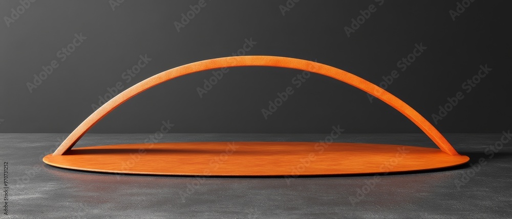 Aufkleber a striking design features an empty orange circular podium and a minimalist arch on a black backgrou