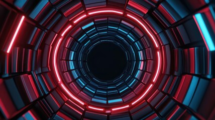 Naklejka premium Futuristic mandala, with metallic textures and neon lighting effects, 3D illustration