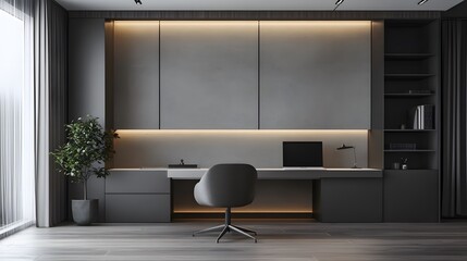 69. Elegant workspace featuring a monochrome color scheme and minimalist design