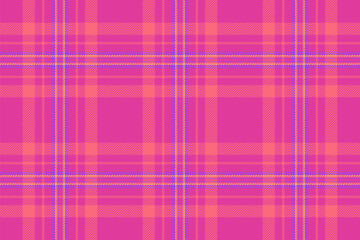 Nostalgic fabric textile texture, woven check vector plaid. Lady tartan seamless pattern background in pink and red colors.