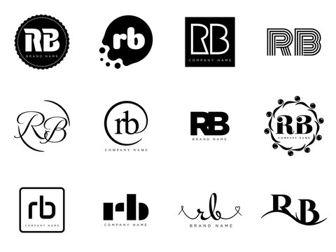 RB logo company template. Letter r and b logotype. Set different classic serif lettering and modern bold text with design elements. Initial font typography.