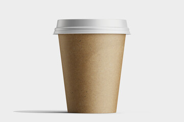 blank coffee latte brand eco-friendly takeout drink cup brown kraft textured paper with plastic lid realistic mockup design template 3d render illustration
