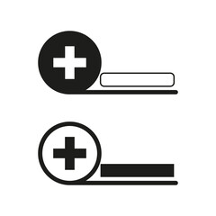 Medical button icons. Health symbol illustration. Plus sign interface. Circular button layout.