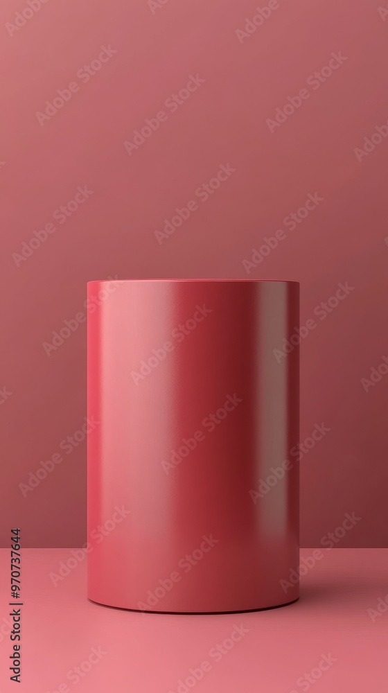 Aufkleber the design features a sleek, empty podium in a minimal style, set against a red background, ideal fo