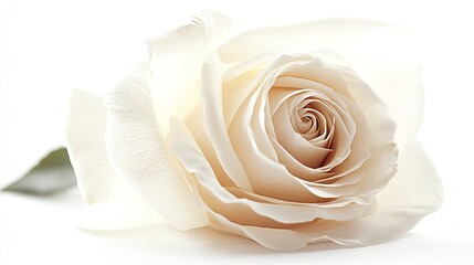 A close-up of an elegant white rose in bloom, isolated on a white background for a simple, timeless look.