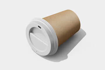 blank coffee latte brand eco-friendly takeout drink cup brown kraft textured paper with plastic lid realistic mockup design template 3d render illustration