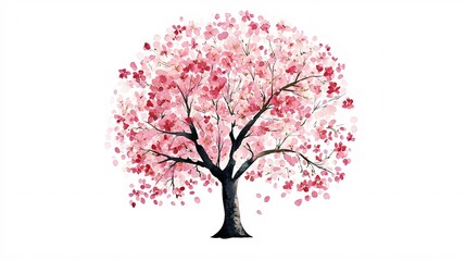 8. Vector watercolor blooming flower tree or forest top view isolated on white background for landscape plan and architecture drawing, plant for environment or garden, botanical element for exterior