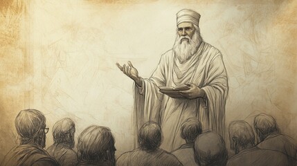 Biblical Scene of Solomon’s Wisdom: Captivating His Audience with Knowledge and Understanding, Beige Background