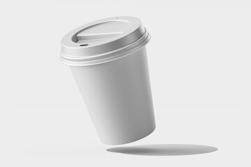 empty coffee latte brand eco-friendly takeout drink cup white textured recyclable paper with lid realistic mockup design template 3d render illustration