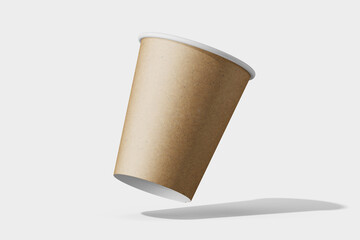 blank coffee latte brand eco-friendly takeout drink cup brown kraft textured paper realistic mockup design template 3d render illustration