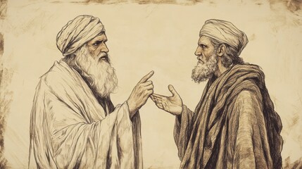 Fototapeta premium Azariah’s Message to King Asa: A Blend of Encouragement and Divine Warning, 1 Kings Biblical Illustration, Bible Wall Art, Beige Background