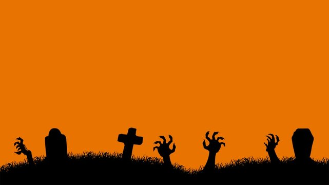 Halloween animated footage landscspe with cemetery and hands zombie zombie hands come out of the ground