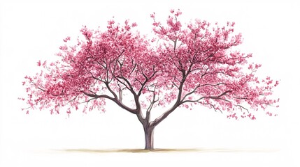 Obraz premium 17. Vector watercolor blooming flower tree side view isolated on white background for landscape and architecture drawing, elements for environment or and garden, Sakura trees for section. Detailed