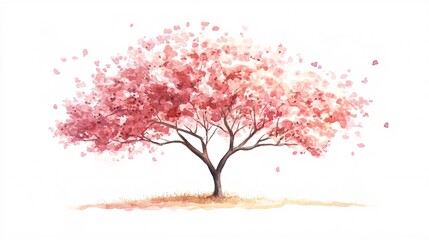 Obraz premium 17. Vector watercolor blooming flower tree side view isolated on white background for landscape and architecture drawing, elements for environment or and garden, Sakura trees for section. Detailed