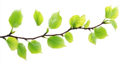 Obraz premium Beech branch with fresh green leaves isolated on white background.