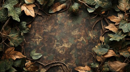 The hunting background design of camouflage equipment features natural earthy tones and textured camouflage patterns. A very suitable invitation for outdoor themed activities.