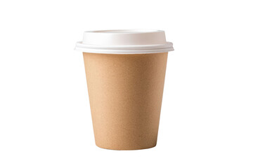 A simple brown paper coffee cup with a white lid, perfect for takeaway beverages. Ideal for branding and marketing projects.