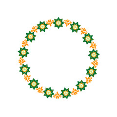 Round wreath ikat green and yellow design, round ornament floral abstract pattern, classic Victorian traditional style, illustration vintage design, ikat flower pattern. Ideally for all decoration.