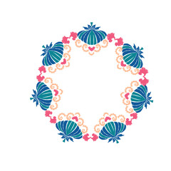 Round wreath ikat luxury colorful design, round ornament floral abstract pattern, classic Victorian traditional style, illustration vintage design, ikat flower pattern. Ideally for all decoration.