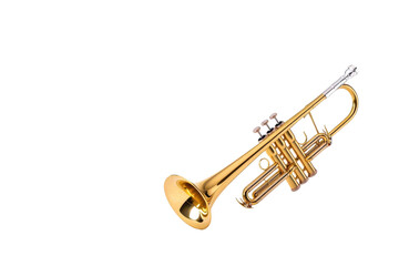 A vibrant golden trumpet showcasing its shiny surface and intricate details, perfect for music and performance themes.