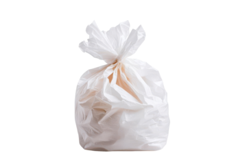A white plastic bag filled with waste, symbolizing trash disposal and the importance of cleanliness in living spaces.