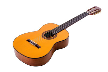 Fototapeta premium Beautiful wooden guitar isolated on a white background, showcasing its craftsmanship and design. Perfect for music lovers.