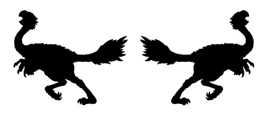 Naklejka premium Silhouette of the Running Dinosaur Gigantoraptor.