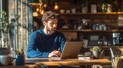 The Man Using Laptop Inside