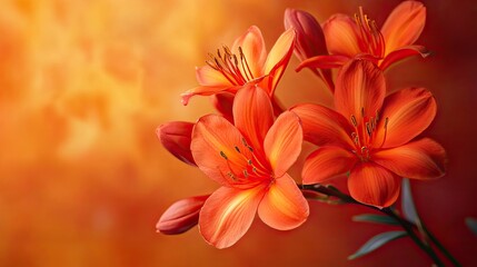 Fototapeta premium A close-up of vibrant orange flowers blooming against a deep orange background, symbolizing nature's beauty.
