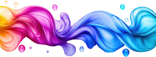 Fototapeta premium Abstract Colorful Flowing Wave with Liquid Droplets on Transparent Background