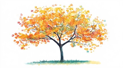 Fototapeta premium 2. Vector watercolor of tree side view isolated on white background for landscape and architecture drawing, elements for environment and garden, painting botanical for section. Vibrant tree with