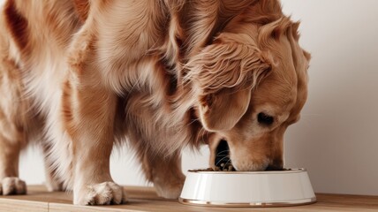 Golden Retriever eating from a bowl