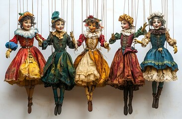 a group of dolls from strings. 
