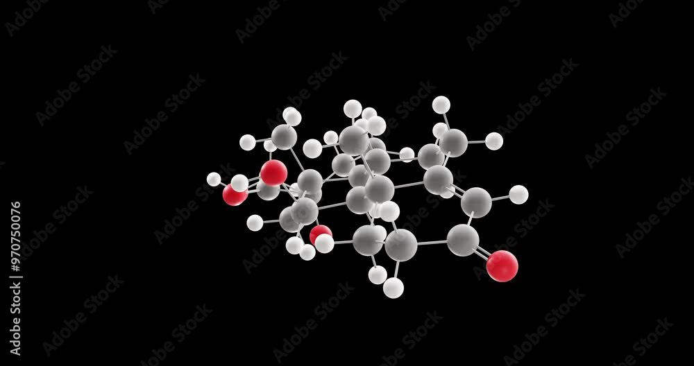 Poster hydrocortisone molecule, rotating 3d model of cortisol, looped video on a black background