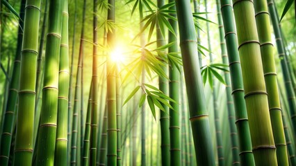 Sunlight shining through bamboo forest, symbolizing nature and growth
