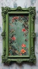 Obraz premium Ultra realistic green gorgeous frame, interior olive floral pattern, combining classic elegance with modern art details, suitable for interior decoration, home furnishings, and art exhibitions
