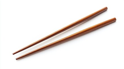 Pair of wooden chopsticks isolated on white top view