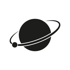 Planet with rings icon. Celestial body graphic. Simplified Saturn-like symbol. Black and white vector. © Сергей Полякевич
