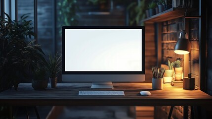 white screen desktop monitor mockup with dark background