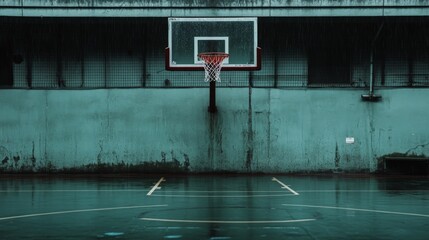 Obraz premium Abandoned Basketball Court in the Rain