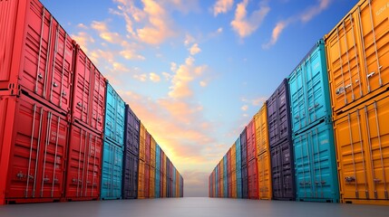 Fototapeta premium Colorful stack of shipping containers