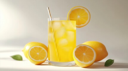 Fototapeta premium Lemonade clipart, element, 3D illustration, realistic, isolated on white background