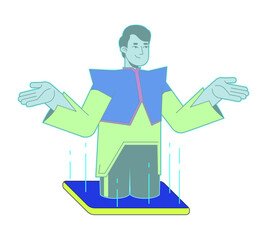 Futuristic hologram man out of phone screen 2D cartoon character. Augmented reality cellphone. Indian male holographic human isolated person flat vector on white background. Spot illustration colorful