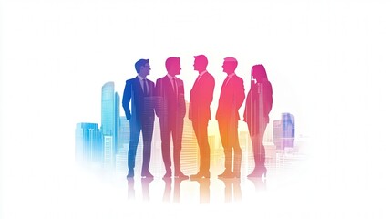 Obraz premium Business Team Silhouettes a clean white background with a building design.