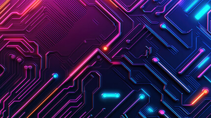 Neon Circuit Dreams, a vibrant gaming backdrop featuring a simplified circuit board design with glowing neon highlights, embodying tech-inspired minimalism and innovation.